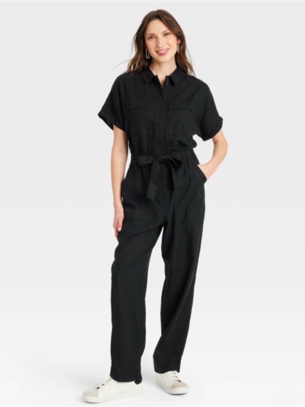 Universal Thread Black Linen Blend Boiler Jumpsuit